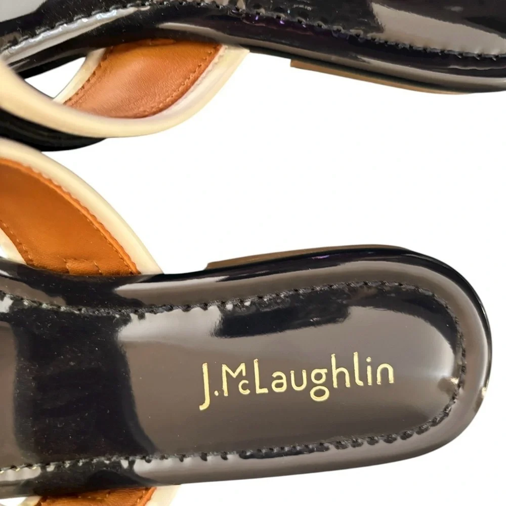J. McLaughlin Faux Patent Leather Thong Sandal 8.5 Navy White Elevated Design